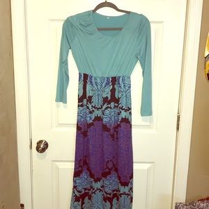 Blue and purple color dress.